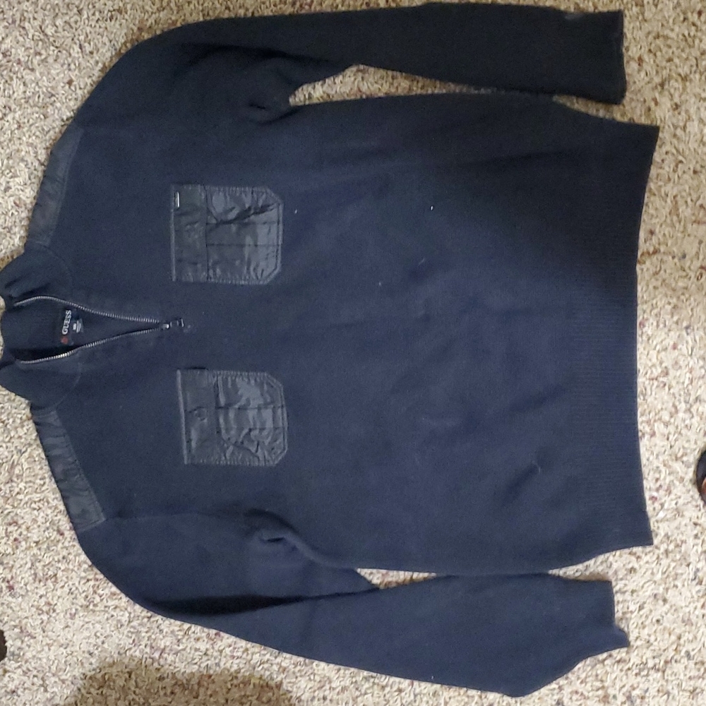 GUESS SWEATER WITH COLLAR NAVY BLUE SIZE MEDIUM